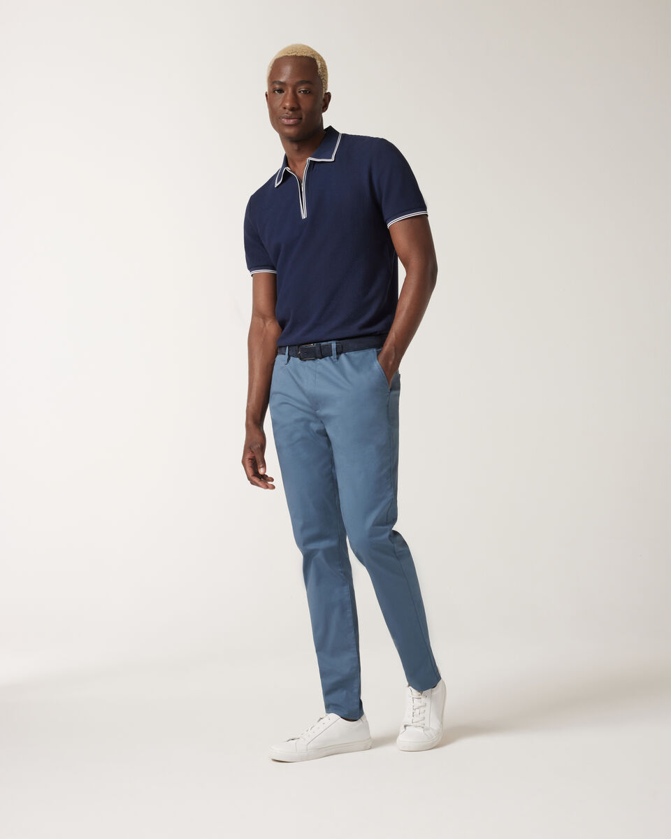 Textured Zip-up Collar Polo, Navy, hi-res
